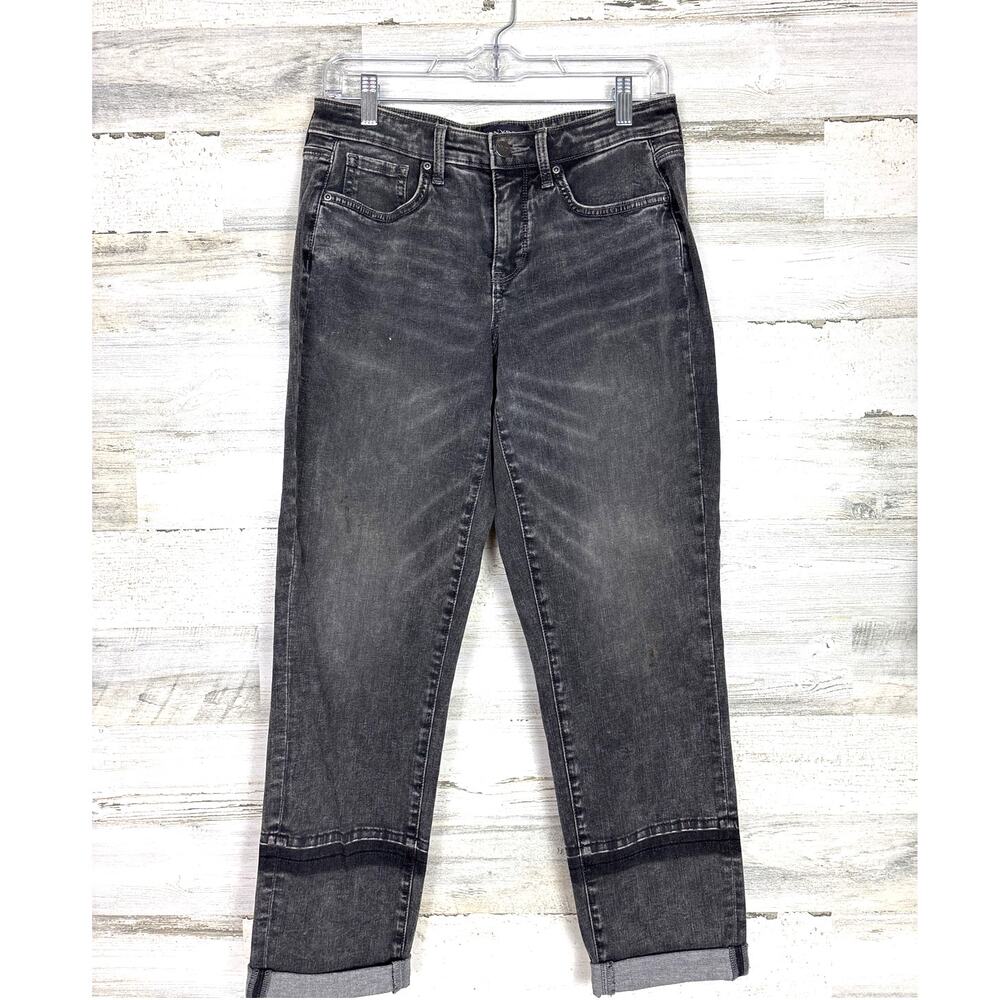 NYDJ Womens 2 Dark Gray Washed Distressed Cuff Straight Denim Jeans NEW